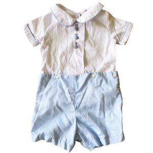 Toddler Pale Blue/White Bunny Button On Suit